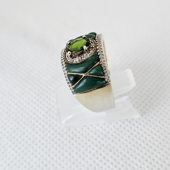 Vintage Genuine Malachite & Green Crome Diopsides. Vermeil Size 8 - Picture 4 of 7